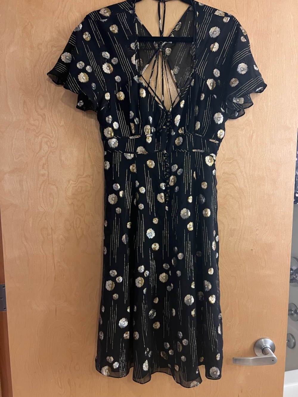Mayle Black Metallic Midi Dress with Gold & Silver Metallic Dots Sz 6 Vintage